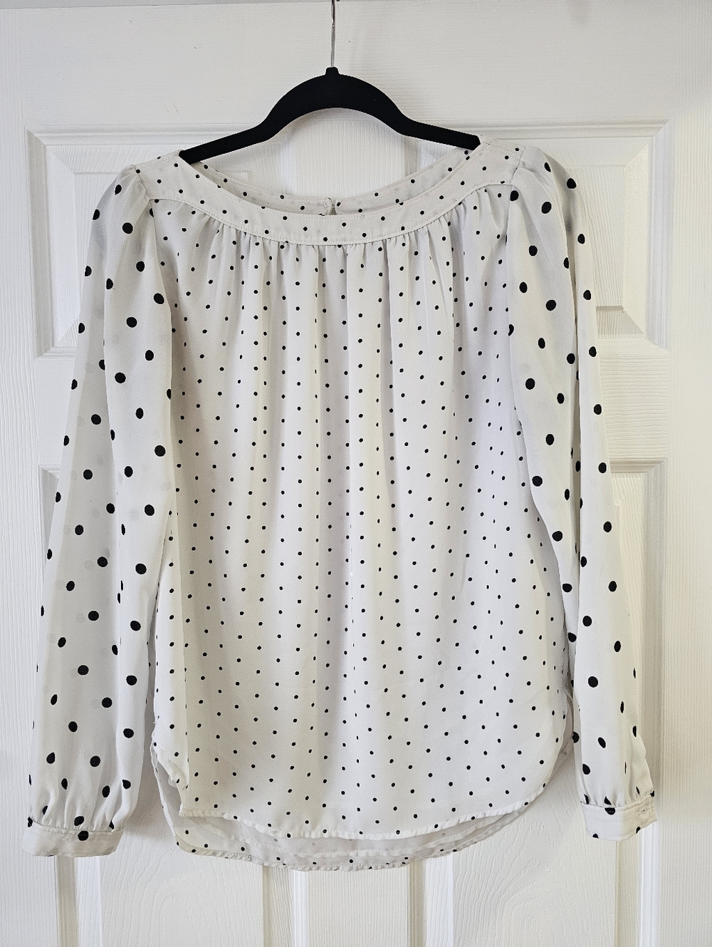 LOFT White Blouse with Black Polka Dots